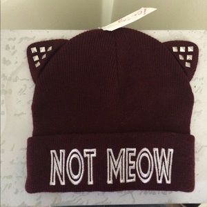 Not Meow Cat Eared Beanie Cute Rhinestone